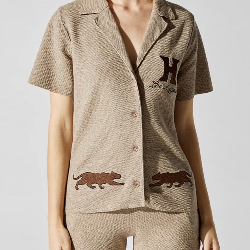 "Honor The Gift" Jungle Camp short-sleeve button-up shirt with tiger embroidery